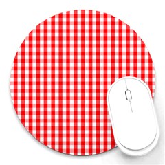 Large Christmas Red and White Gingham Check Plaid Round Mousepads