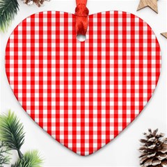 Large Christmas Red And White Gingham Check Plaid Ornament (heart) by PodArtist