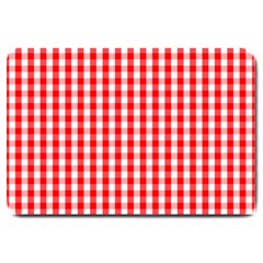 Large Christmas Red And White Gingham Check Plaid Large Doormat  by PodArtist