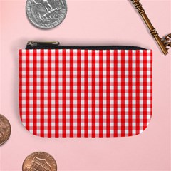 Large Christmas Red and White Gingham Check Plaid Mini Coin Purses