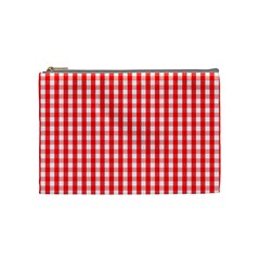 Large Christmas Red And White Gingham Check Plaid Cosmetic Bag (medium) 