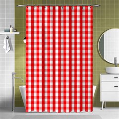 Large Christmas Red And White Gingham Check Plaid Shower Curtain 48  X 72  (small)  by PodArtist