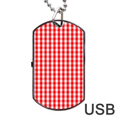 Large Christmas Red And White Gingham Check Plaid Dog Tag Usb Flash (two Sides) by PodArtist