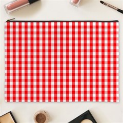 Large Christmas Red And White Gingham Check Plaid Cosmetic Bag (xxxl)  by PodArtist