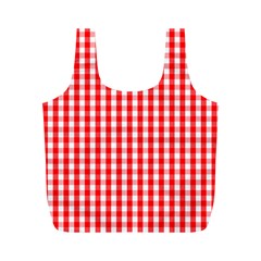 Large Christmas Red and White Gingham Check Plaid Full Print Recycle Bags (M) 