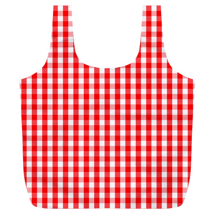 Large Christmas Red and White Gingham Check Plaid Full Print Recycle Bags (L) 