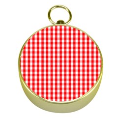 Large Christmas Red and White Gingham Check Plaid Gold Compasses