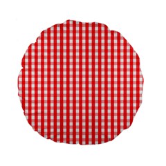 Large Christmas Red And White Gingham Check Plaid Standard 15  Premium Flano Round Cushions by PodArtist