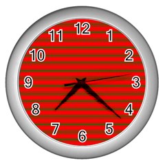 Christmas Red And Green Bedding Stripes Wall Clocks (silver)  by PodArtist