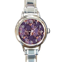 Random Polka Dots, Fun, Colorful, Pattern,xmas,happy,joy,modern,trendy,beautiful,pink,purple,metallic,glam, Round Italian Charm Watch by NouveauDesign