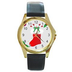 Christmas Stocking Round Gold Metal Watch