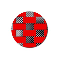 Black And White Red Patterns Rubber Coaster (round)  by Celenk