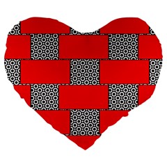 Black And White Red Patterns Large 19  Premium Heart Shape Cushions