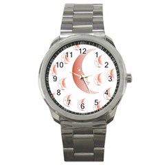 Moon Moonface Pattern Outlines Sport Metal Watch by Celenk