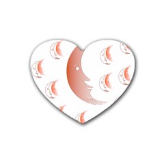 Moon Moonface Pattern Outlines Heart Coaster (4 Pack)  by Celenk