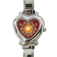 Badge Gilding Sun Red Oriental Heart Italian Charm Watch by Celenk