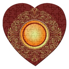 Badge Gilding Sun Red Oriental Jigsaw Puzzle (heart) by Celenk