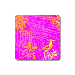 Spring Tropical Floral Palm Bird Square Magnet by Celenk