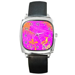 Spring Tropical Floral Palm Bird Square Metal Watch by Celenk