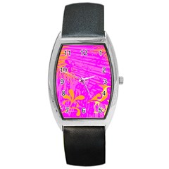 Spring Tropical Floral Palm Bird Barrel Style Metal Watch by Celenk