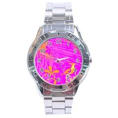 Spring Tropical Floral Palm Bird Stainless Steel Analogue Watch by Celenk