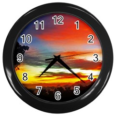 Sunset Mountain Indonesia Adventure Wall Clocks (black) by Celenk