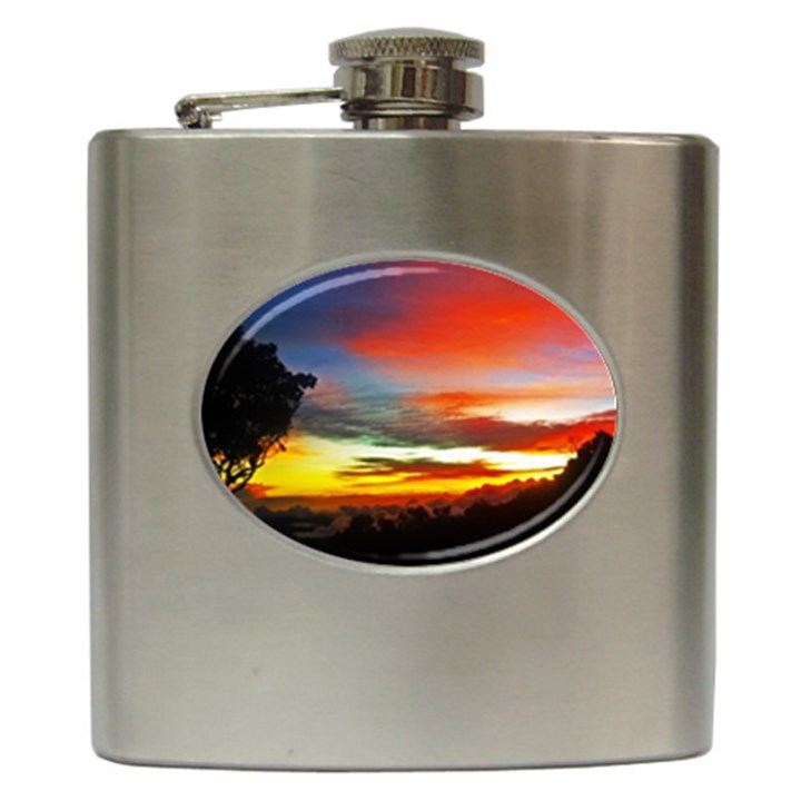 Sunset Mountain Indonesia Adventure Hip Flask (6 oz)