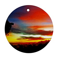 Sunset Mountain Indonesia Adventure Round Ornament (two Sides) by Celenk