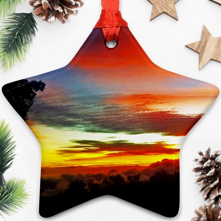 Sunset Mountain Indonesia Adventure Star Ornament (Two Sides)