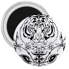 Tiger Animal Decoration Flower 3  Magnets by Celenk