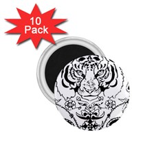 Tiger Animal Decoration Flower 1 75  Magnets (10 Pack)  by Celenk