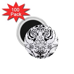 Tiger Animal Decoration Flower 1 75  Magnets (100 Pack)  by Celenk