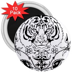 Tiger Animal Decoration Flower 3  Magnets (10 Pack)  by Celenk