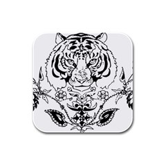 Tiger Animal Decoration Flower Rubber Square Coaster (4 Pack)  by Celenk