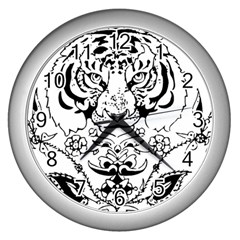 Tiger Animal Decoration Flower Wall Clocks (silver)  by Celenk