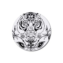 Tiger Animal Decoration Flower Rubber Round Coaster (4 Pack)  by Celenk