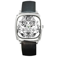 Tiger Animal Decoration Flower Square Metal Watch by Celenk