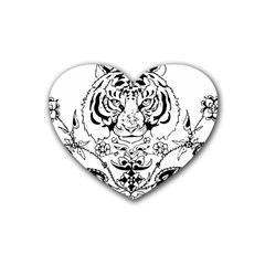 Tiger Animal Decoration Flower Rubber Coaster (heart)  by Celenk