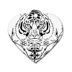 Tiger Animal Decoration Flower Dog Tag Heart (one Side) by Celenk