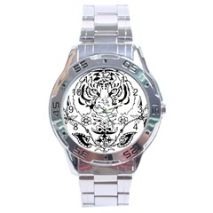 Tiger Animal Decoration Flower Stainless Steel Analogue Watch by Celenk