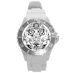 Tiger Animal Decoration Flower Round Plastic Sport Watch (l) by Celenk