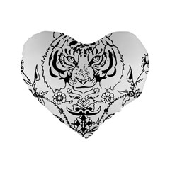 Tiger Animal Decoration Flower Standard 16  Premium Flano Heart Shape Cushions by Celenk