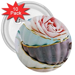 Tea Cups 3  Buttons (10 Pack)  by NouveauDesign