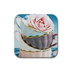 Tea Cups Rubber Coaster (square)  by NouveauDesign