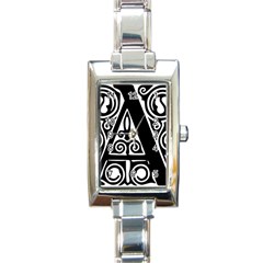 Alphabet Calligraphy Font A Letter Rectangle Italian Charm Watch by Celenk