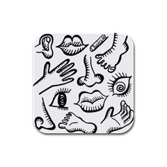 Anatomy Icons Shapes Ear Lips Rubber Square Coaster (4 Pack)  by Celenk