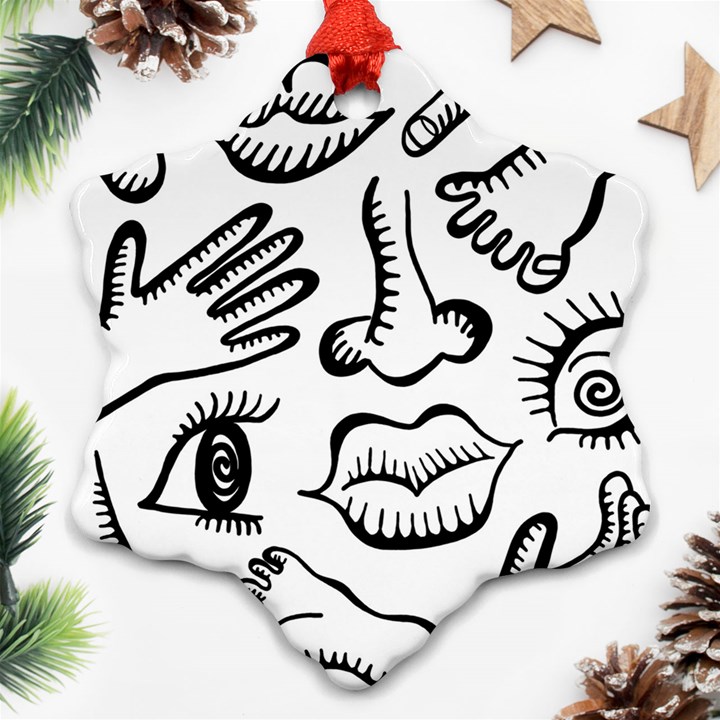 Anatomy Icons Shapes Ear Lips Snowflake Ornament (Two Sides)