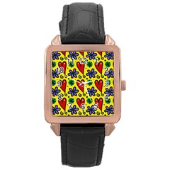 Seamless Tile Repeat Pattern Rose Gold Leather Watch  by Celenk