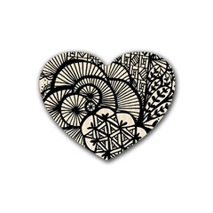 Background Abstract Beige Black Rubber Coaster (heart)  by Celenk