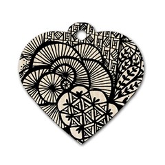 Background Abstract Beige Black Dog Tag Heart (one Side)